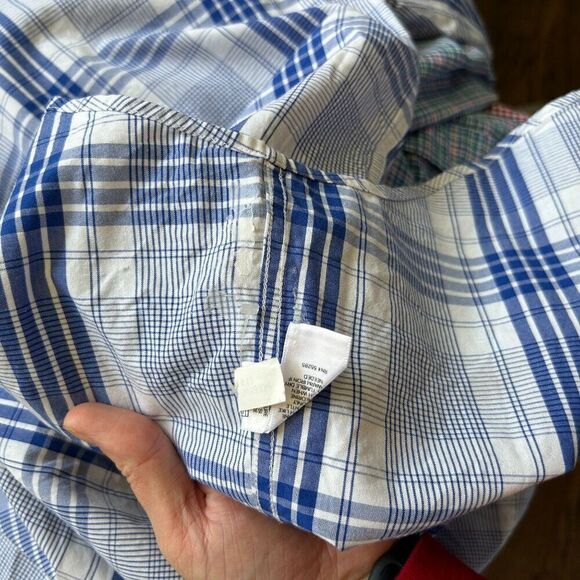Express Large Fitted Long Sleeve Button-Front Shirt Blue White Plaid 16 - 16 1/2 - Picture 13 of 14